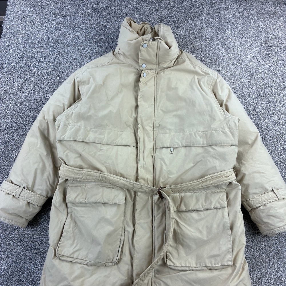 Vintage 80s Eddie Bauer Goose Down Jacket Mens M Beige Parka Full Length Belted